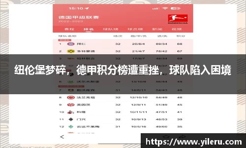 纽伦堡梦碎，德甲积分榜遭重挫，球队陷入困境